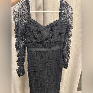 Self-Portrait Elegant Black Attire point-d’esprit ruched midi dress